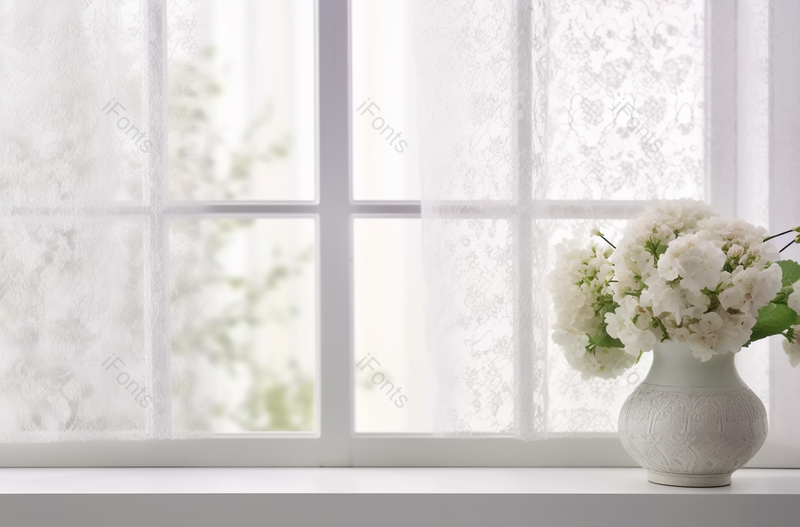 白色窗帘窗台旁花瓶浪漫温馨场景摄影实拍,高清,摄影图,摄影图片,图片大全,摄影图免费下载